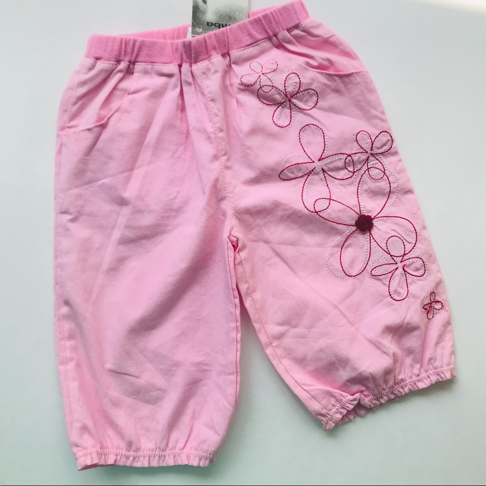 Pink Embroidered Cinched Balloon Cotton  Pants